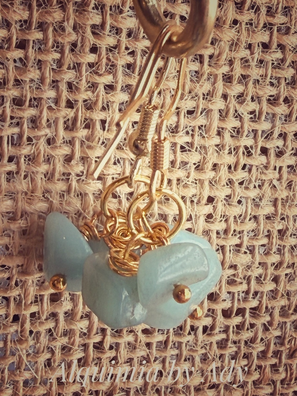 Gold and Light Blue aquamarine Cluster Dangle Earrings